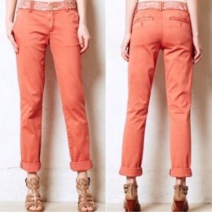 Pilcro and the Letterpress Pink Embroidered Floral Hyphen  Pants